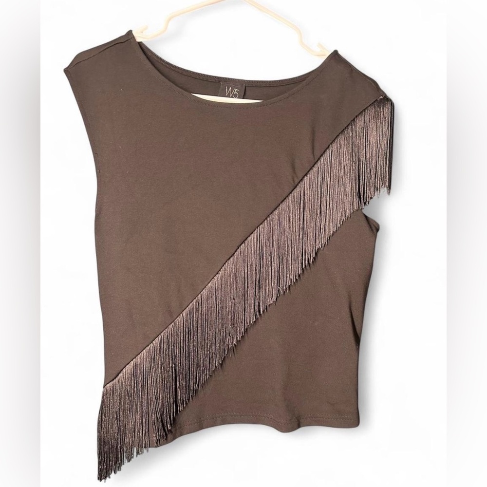 W5 Black Fringe Sleeveless Top Medium